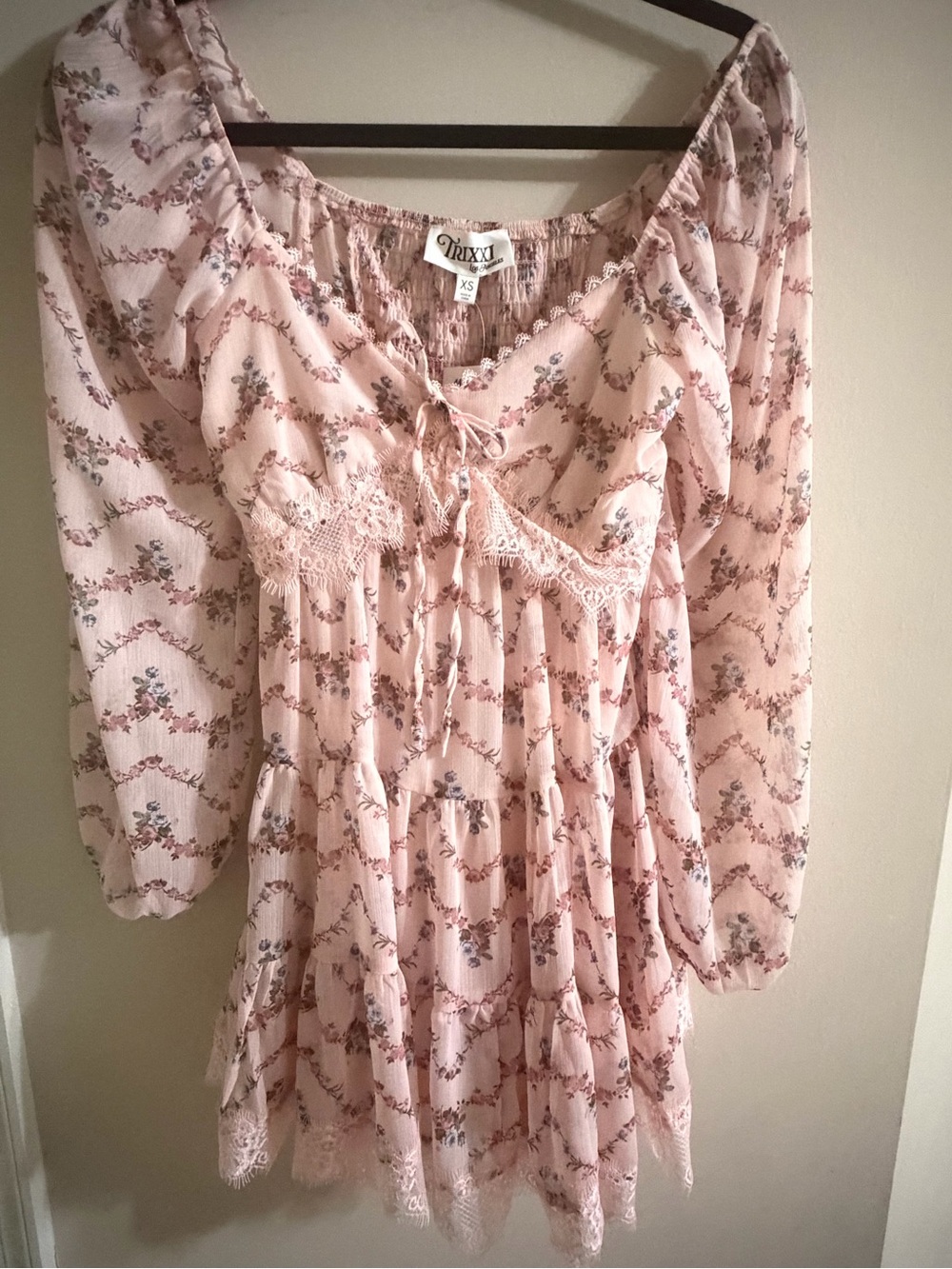 Trixxi Soft Pink Floral Lace-Trim Dress